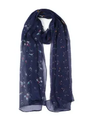 uxcell ロングスカーフ シフォン ショール ビーチ シルク スカーフ 花柄 ネイビーブルー 160x50cm