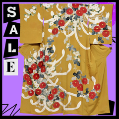 340◆◆アンティーク着物◆◆ 正絹　袷　一つ紋訪問着　豪華乱菊模様　部分刺繍　大正浪漫　レトロ着物