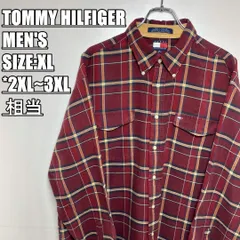 【US古着･90s】TOMMY HILFIGER　トミーヒルフィガー　BDチェックシャツ　フランネルシャツ　メンズ　サイズ表記XL　2XL~3XL相当　ダークレッド系マルチカラー
