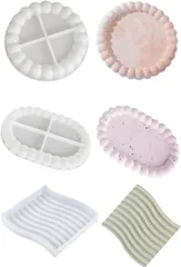 silc ジェスモナイト3個セットシリコンモールド 型 石膏 プレート ぽってり トレイ インテリア 可愛い 円形 レジン型 ソフトモールド 手作り 波 立体 手芸品 シリコン型 石鹸 樹脂粘土 ハンドメイド DIYコースター 透明 花(透明)