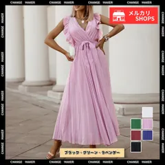 プリーツワンピース 韓国風 レディース 夏 フレアスリーブ シフォンワンピ Vネック Aライン マキシワンピース ドレス ウエストマーク 海 リゾート ワンピ 体型カバー サマーワンピース 結婚式 マキシワンピ セクシー ワンピース CH84XIUYI-001