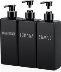Segbeauty シャンプーボトル ボディーソープ 詰め替えディスペンサー 3本セット 500ml 黒い ブラック直置きタイプ PTEG製 ポンプ付き しゃんふー バスルームお風呂用 コンディション用