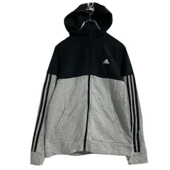 adidas ロゴスウェット パーカー S 程 グレー ブラック アディダス ジップアップ 古着卸 アメリカ仕入 a612-7598