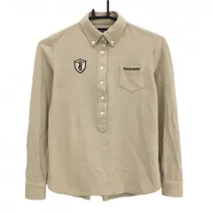 【超美品】パーリーゲイツ 長袖ポロシャツ ベージュ ボタンダウン ロゴ黒 胸ポケット付 レディース 0(S) ゴルフウェア PEARLY GATES