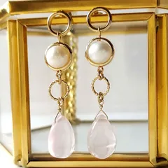14kgf✧︎ぷっくり うるつやローズクォーツと淡水パールのピアス✧︎