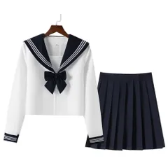 【特価商品】[JewelAngel] セーラー服 半袖 スカート 蝶結び コスプレ 女子制服 3点セット 学生服 女子高校生 高校生 学生 制服 コスチューム 白三本 JK制服 刺繍 可愛い 本格制服 紺色の襟 ネイビー 学園祭 文化祭 仮装