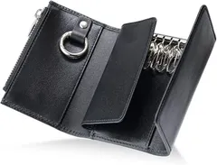 FABULO 本革 キーケース スマートキー カードキー 小銭入れ カード入れ メンズ レディース 小さめ ブラック(ブラック)