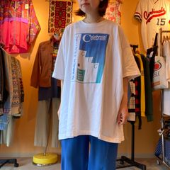ブルー　ロゴ　イラスト　プリント　Tシャツ　90's 90年代　シングルステッチ
