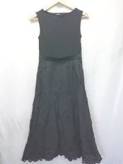 ◇ ⊂ nano universe ノースリーブ ロング カットワークレースドッキングワンピース サイズ36 ブラック レディース E  【1507010012041】