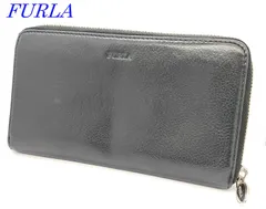 FURLA　黒レザー　長財布 ラウンドファスナー　(a1204)