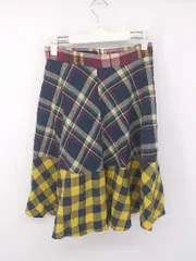 ◇ Mico Ameri チェック 膝下丈 フレア スカート サイズF ネイビー ベージュ マルチ レディース E  【1303240010945】