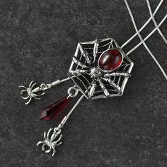 ループタイネックレス【蜘蛛の意図】◆スパイダー メンズ 格好良い ハンドメイド 病みかわいい メンヘラ 地雷系 ゴスロリ ゴシック レトロ 洋風 新品 ユニセックス ネックレス ワンポイント シルバー