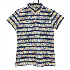 【超美品】ジャックバニー 半袖ポロシャツ マルチカラー 小花柄 ボーダー ボタンダウン LIBERTY レディース 1(M) ゴルフウェア Jack Bunny
