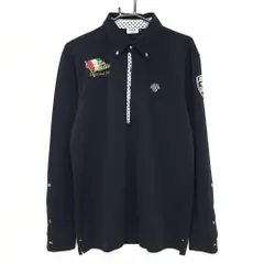 ★値下げ★フィラゴルフ 長袖ポロシャツ 黒 前立て・襟内チェック 胸元刺しゅう メンズ L ゴルフウェア FILA GOLF