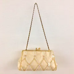 PETITSOIR 2wayパーティーバッグ 華やか ゴールド 小さめ がま口 チェーン付き ショルダーバッグ　クラッチバッグ　ビーズ装飾 横18cm 縦9.5cm マチ10cm 結婚式 パーティー