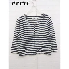 ◇ NATURAL BEAUTY BASIC ボーダー 七分袖 ノーカラー ジャケット サイズM オフホワイト ネイビー レディース 【中古】 【1105140002033】
