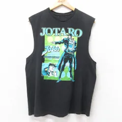 L/古着 リップルジャンクション ノースリーブ Tシャツ メンズ アニメ ジョジョの奇妙な冒険 空条承太郎 コットン クルーネック 黒 ブラック
