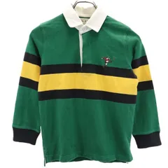 ラルフローレン ラグビー ボーダー 長袖 ポロシャツ S グリーン系 RALPH LAUREN ラガーシャツ ロゴ刺繍 キッズ 【中古】  【230920】