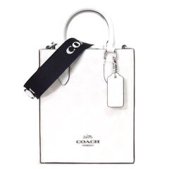 コーチ スマホショルダー COACH コーティングキャンバス レザー シグネチャー ノースサウス ミニ トート 2way 斜めがけ スマホショルダー ショルダーバッグ チャーク×グレイシャーホワイト CP011
