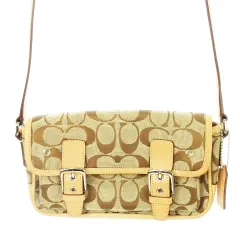 コーチ COACH ショルダーバッグ ポシェット キャンバス 切替 レザー シグネチャー チャーム付き ベージュ 6844 /CK4 ■GY18