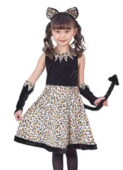 【新着商品】ハロウィン レオニーワンピース コスプレ レオパード ヒョウ キッズ 120cm 女の子 クリアストーン(Clearstone) ブラック 衣装 仮装 コスチューム