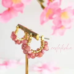 天然石　ピンクトルマリン　AA＋　ピアス　チタン　フープピアス　10月誕生石　誕生石　アレルギー対応 ピンクブラウン　　桜　cherryblossoms　花見　お花見　(フープイヤリング変更可)　14kgf