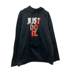 NIKE プリントスウェット パーカー L ブラック ホワイト オレンジ ナイキ プルオーバー ビッグプリント 古着卸 アメリカ仕入 a709-6348