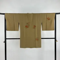 【美品】 道行 身丈89cm 裄丈65cm M 和装コート 角衿 草花 御所車 刺繍 山吹茶色 正絹 秀品 【中古】
