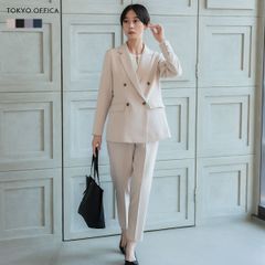 スーツ レディース ビジネススーツ パンツスーツ セット オフィス ベーシック 無地 ウエストゴム 20代 30代 40代 黒 ネイビー グレー ベージュ TOKYO OFFICA 124601