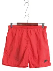 【お得なクーポン配布中!】 90s ナイキ ナイロン ショートパンツ キッズ M 140cm 程/ 初期 銀タグ オールド スウッシュ スイム ショーツ 水陸両用 短パン 海パン 赤