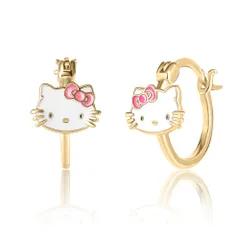 Hello Kittyサンリオ ハローキティ レディース フープピアス - スターリングシルバーとエナメル ハローキティイヤリング 公式ライセンス, スターリングシルバー, 宝石なし [ゴールド]
