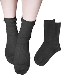 Chica Hurra レディースソックス 靴下 クルー丈 日本製 2足セット リブソックス( チャコールグレー)