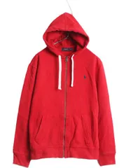 【お得なクーポン配布中!】 ポロ ラルフローレン フルジップ スウェット フード パーカー メンズ L / 古着 スエット トレーナー ヘビーウェイト 裏起毛 ポニー刺繍 赤