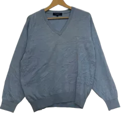 BURBERRY LONDON/バーバリーロンドン ニット セーター ワンポイント刺繡 スペイン製 メンズ 5サイズ ブルー