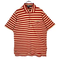 90s00sポロバイラルフローレンPolo by Ralph Laurenビッグポロ半袖ポロシャツ胸ポケット鹿の子ポニーロゴ刺繍ボーダー赤レッドベージュレトロアメカジアメトラvintageヴィンテージ50714
