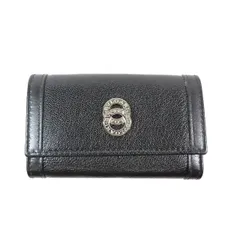 美品 ブルガリ BVLGARI シルバーダブルリング 6連 キーケース レザー アクセサリー ブラック シルバー メンズ レディース 