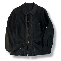 30s 40s French Work Black Moleskin Jacket 30年代 40年代 モールスキンジャケット ブラックモールスキン フレンチワークジャケット フランス製 希少
