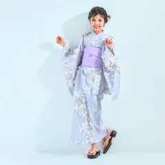 【2点セット】キッズ 子供 浴衣 ゆかた しわへこ 帯とセット ラベンダー 110〜130cm OY4