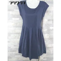 ◇ green label relaxing UNITED ARROWS ウエストリボン フレンチスリーブ 膝下丈 フレア ワンピース サイズ38 ネイビー レディース 【中古】 【1103300003012】