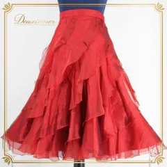 社交ダンス 衣装 スタンダード スカート レッスンウェア レディース オールシーズン 英吉利 レッド系 赤 無地 シンプル 派手 透け感 フリル スカートレッスン ダンス衣装 レディス Mサイズ フリルスカート 透ける 赤スカート 薄手 生地 伸縮性