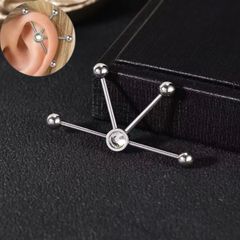 260:ボディピアス 4点 インダストリアル ボディピアス  変形 変形インダストリアル 14G ジルコン シャフト変更無料