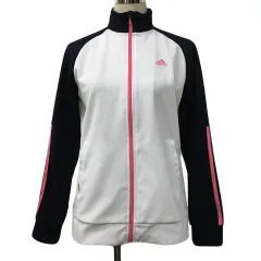 アディダス adidas ジャケット ジャージ スポーツウェア ジップアップ ロゴ 刺繍 ライン 長袖 L 白 紺 ホワイト ネイビー