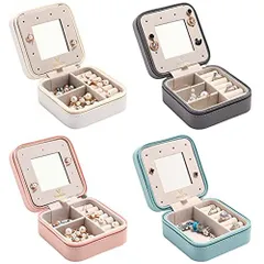 4色 Vee アクセサリーケース 携帯用 ジュエリーボックス アクセサリー 収納 ピアス 収納 ネックレス 指輪置き ミラー付き 贈り物 可愛い (4色)