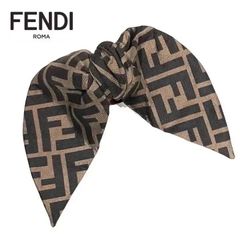 FENDI フェンディ ズッカ柄 FF柄 ヘアクリップ バレッタ リボンブラウン