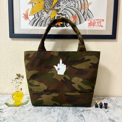 中指ミニトートバッグ~Tamyオリジナル~ カーキ 総柄 迷彩 カモ Dカン付き ハンドメイド メンズ レディース ハンドバッグ ストリート 帆布バッグ