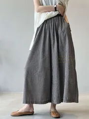 パンツ レディース ワイドパンツ ガウチョパンツ 夏 体型カバー スカチョ ウエストゴム チェック柄 美脚 綿麻風 着痩せ ロングパンツ 着やすい リラックス カジュアル風 ハイウエスト 大きいサイズ ゆったり涼しい オシャレ hJud964