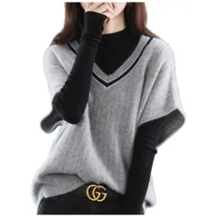 ☆ グレー ☆ ベスト Vネック オーバーサイズ ニット ベスト Vネック レディース ニットベスト Vネックニットベスト チョッキ ジレ ウェストコート ノースリーブ 重ね着 レイヤード 秋冬 春秋 可愛い おしゃれ かわいい オシャレ 大きいサイズ