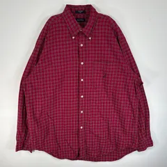 古着 ノーティカ NAUTICA 長袖シャツ チェック ロゴ 刺繍 大きいサイズ XL  レッド系 マルチカラー メンズ