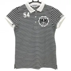 ★特価★【超美品】ジャックバニー 半袖ポロシャツ 白×ネイビー ボーダー柄 胸元ロゴ レディース 0(S) ゴルフウェア Jack Bunny