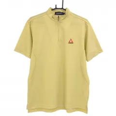 ★値下げ★【美品】ルコック 半袖ハイネックシャツ イエロー ハーフジップ 織生地 ロゴ刺しゅう メンズ M ゴルフウェア le coq sportif